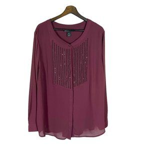 Lane Bryant Burgundy Red Long Sleeve Gem Top 22 24